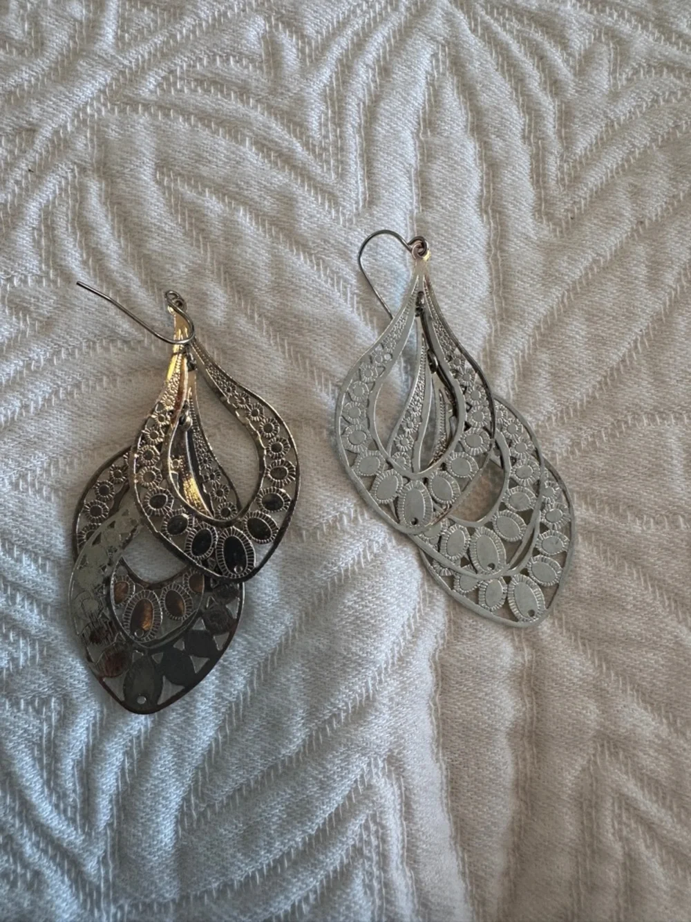 Intricate Filigree Teardrop Earrings - Antiqued Silver Tone - Picture 4 of 4